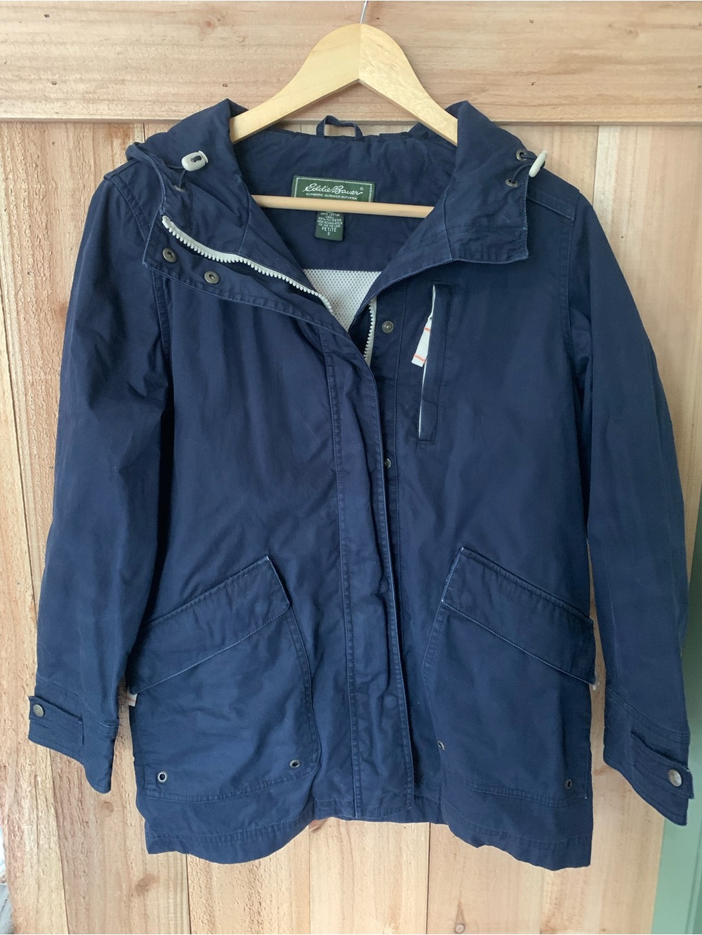 Eddie Bauer Women's Hooded Cotton Utility Rain Jacket Navy Blue - Petite Small